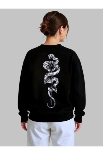 ArtYus سويت شيرت للجنسين بأكمام طويلة مطبوع عليه ثعبان ووردة على الظهر وياقة ...