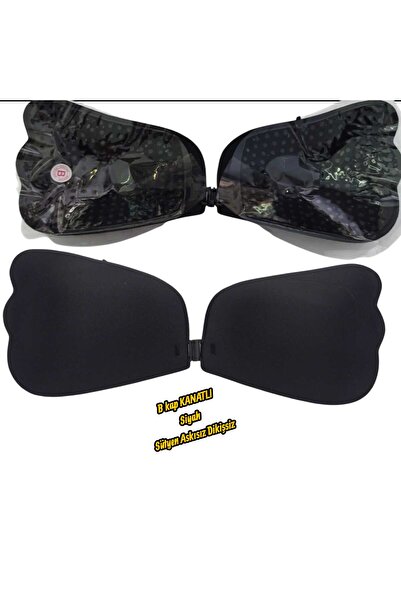 Mutkin Yapışkanlı Sütyen, Görünmez Askısız ve Sırtsız -Dikişsiz Sütyen, Etkili önden Klipsli-B BEDEN-SİYAH