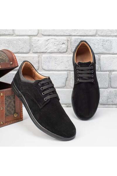 BMoD Pantofi sport bărbătești din piele întoarsă neagră cu șireturi MOD11162