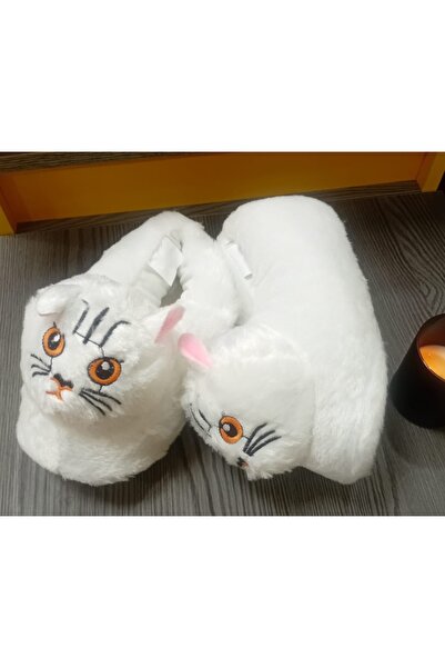 maydos Unisex Sevimli Kedi Figürlü Peluş Panduf Ev Botu