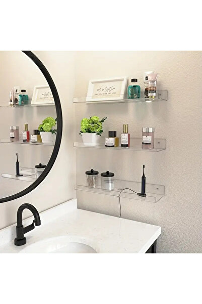 Genel Markalar 2 Adet Pleksi Hayalet Raf - 40x10 cm Banyo Mutfak Düzenleyici Kendinden Yapışkanlı Raf