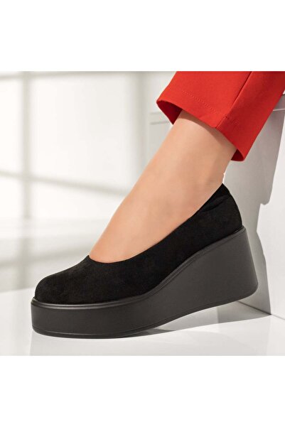 Modlet.ro Pantofi sport damă negri cu platformă în piele întoarsă MOD12962