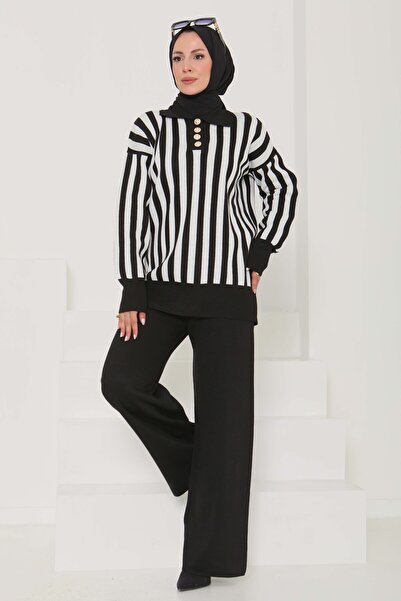 TOFİSA Striped Knitwear Set Black - 27725-Black