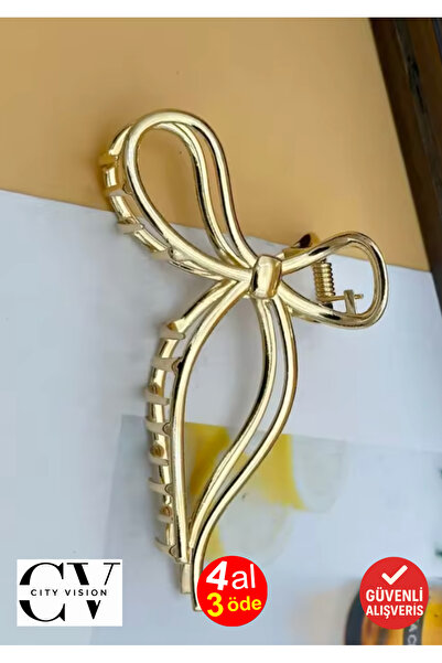 cityvision Agrafă de păr model cu fundă din metal de culoare aurie 11 cm