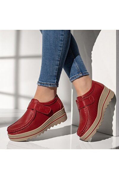 BMoD Red leather women's casual shoes with platform MOD12137