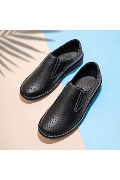 Modlet.ro Pantofi casual negri pentru bărbați, din piele, cu perforații MOD00996