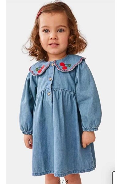 LUCCO Kız Çocuk Kiraz Denim Elbise