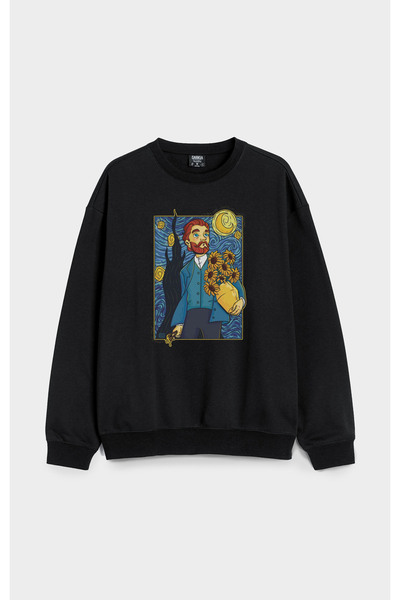 MODA Vincent van Gogh cu imprimeu guler rotund Bumbac fără glugă supradimensi...