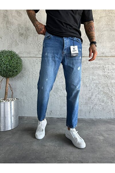 KağanKY Blue Laser Detailed Boyfriend Jean