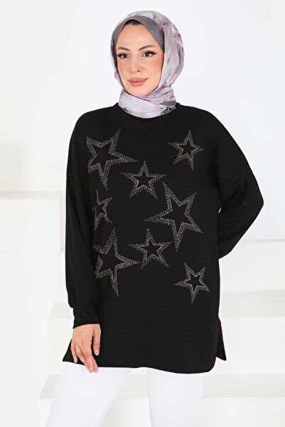 TOFİSA Зіркова каменюка Детальна туніка Чорна - 27673