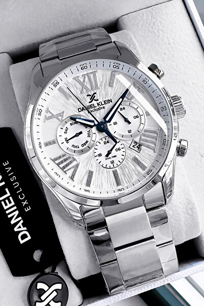 Daniel Klein Exclusive Gift Men's Wristwatch Waterproof Silver Color Steel Cord Gift Bracelet Dke2115C8