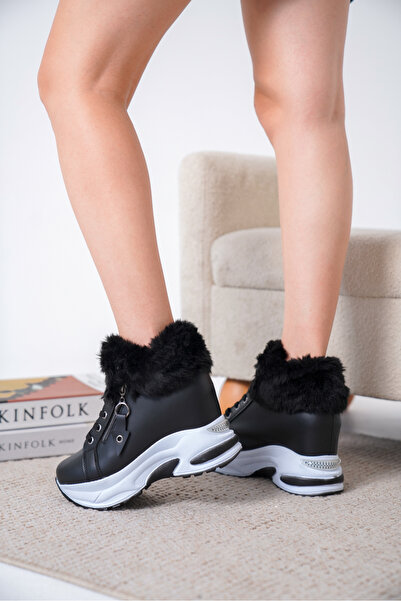 Cananın Pabuçları CNP 01-01 GİZLİ TOPUKLU KÜRK DETAYLI BAĞCIKLI BOT