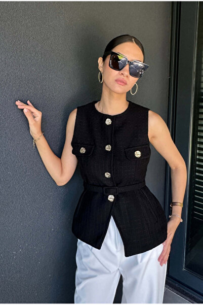 FABB Vestă neagră cu detaliu curea