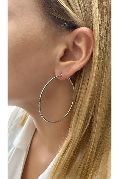 VNS Accessories Rodyum Kaplama İnce Halka Küpe (6 cm)