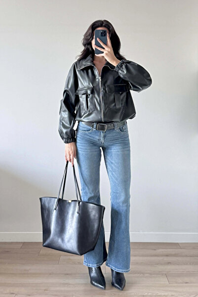 Eka Jachetă de piele neagră pentru femei 0011-1192