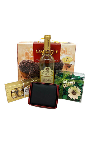 velve Stars gift package for men, Bottega Sauvignon, Panettone, Ferrero pralines, genuine leather wallet