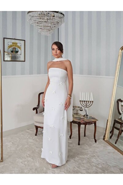 EtikaOnline Nova Saten Şal Detay Uzun Elbise