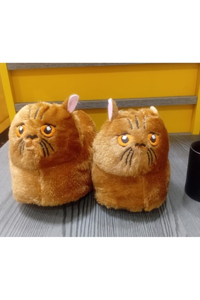 maydos Unisex Sevimli Kedi Figürlü Peluş Panduf Ev Botu