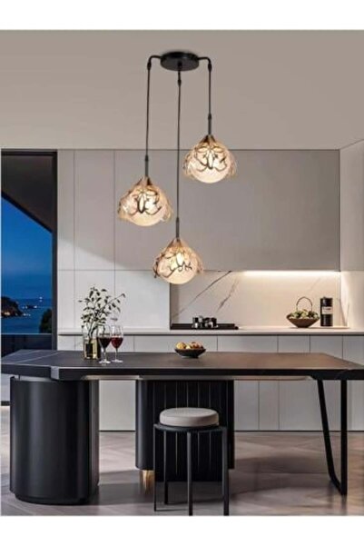 Crestj أفضل مصباح سقف معلق حديث عالي الطاقة - 3 لمبات بطول قابل للتعديل، إطار ذهبي