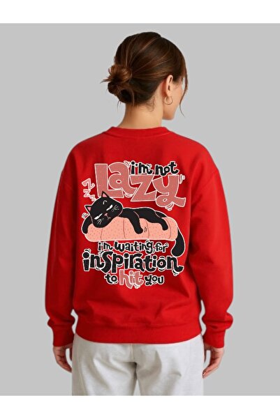 ArtYus Unisex Long Sleeve Lazy Cat Cat Back Transfer Printed Crew Neck Sweatshirt