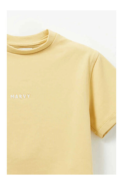 Marvy Yellow Embroidery Detailed Crop Tshirt