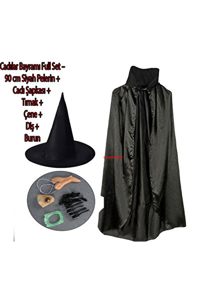 moysahsap party&ahşap Cadılar Bayramı Full Seti – 120 cm -90 cm Siyah Pelerin...