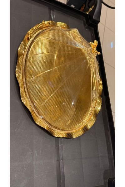 ALMASA صواني بغطاء اكرلك بيضاوي ذهبي مقاس 48*37سم