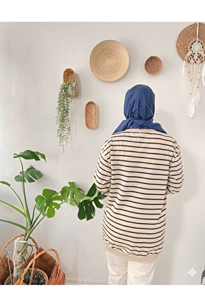 SEVENLINE Women's Two Thread Hijab Tunic Striped Sweatshirt