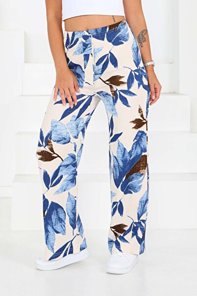TOFİSA Παντελόνι με σχέδιο με ελαστική μέση μπλε κοβαλτίου - 27682