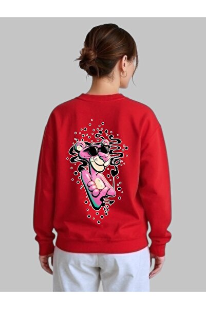 ArtYus Unisex Long Sleeve Pink Panther Back Transfer Printed Crew Neck Sweatshirt