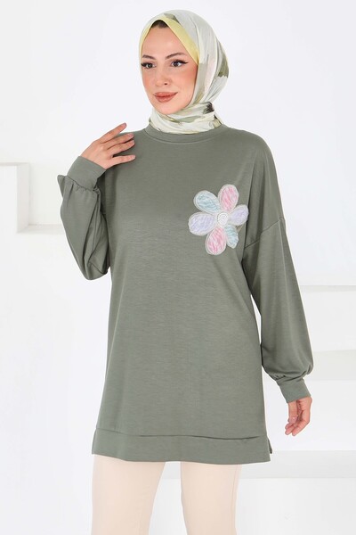 TOFİSA Туника с флорални бродерии, каки - 27672