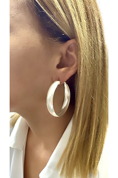 VNS Accessories İthal Mat Rodyum Kaplama Kalın Halka Küpe (5 CM)
