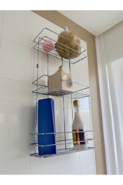 RENK YAPI RÜYASI Kare 3-Layer Metal Bathroom Shelf with Screws, In-Tub Shower Shelf, Modern Economic Bathroom Shelf