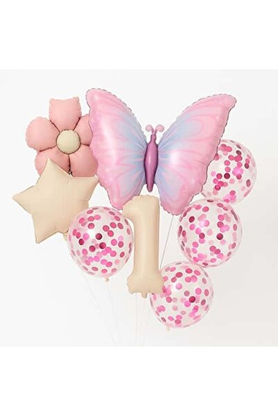 parti show Σετ μπαλονιών Pink Butterfly Daisy 1 έτους