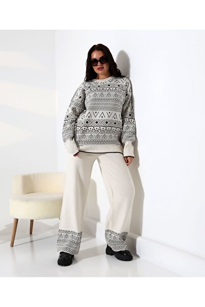 comstar طقم تريكو نسائي بياقة دائرية وبنطلون فضفاض