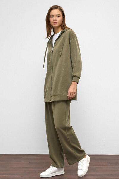 Olcay Sweatpants-Set aus Premium-Stoff mit Kapuze und Reißverschluss, KHAKI 9371-TK