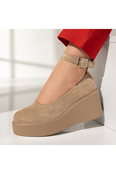 Modlet.ro Pantofi sport damă bej cu platformă și baretă din piele întoarsă MO...