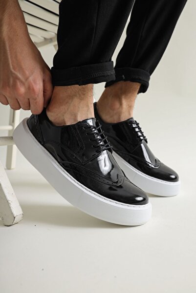 Zerenyus Rugy Premium Men's Daily Casual Shoes Patent Leather Black White