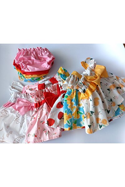 Justime Çilek Desenli Bebek Elbise & Külot Takım-0-9 Ay - Kırmızı & Beyaz