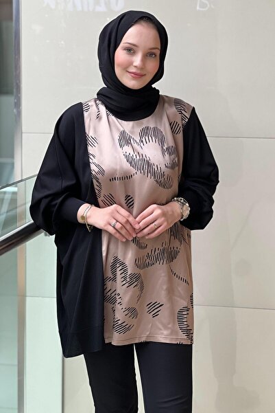 Ghisa Satin Knitwear Combined Patterned Tunic