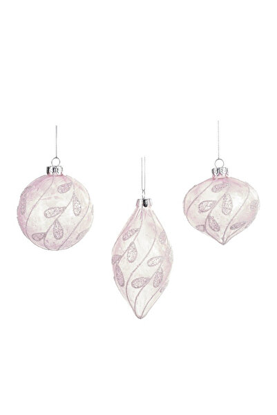 BraziPremium Set de 3 globuri de Crăciun Frost Leaf, sticlă, 8 cm