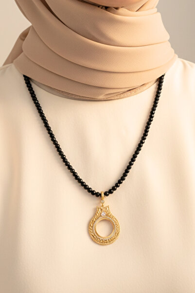 TwinsCollection Altın Uyumlu 6mm Siyah Boncuk Kolye - Altın Takılan Kolye