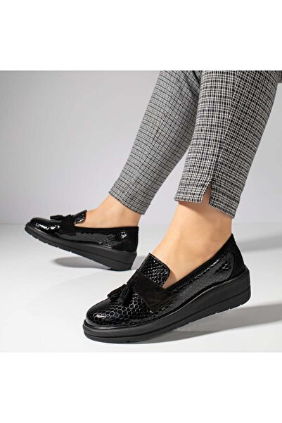 Modlet.ro Women's black casual leather platform shoes MOD11889