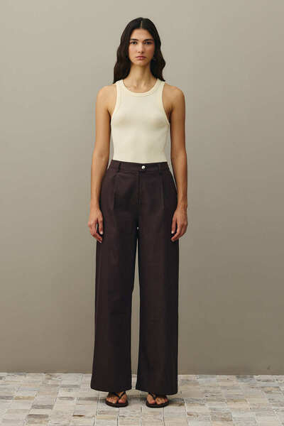 Fahhar Relaxed Fit Palazzo Denim Pants Brown