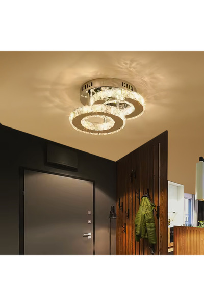 ALC-Shop Lustra LED cu cristal ROYALO ROTONDA 26W, 2 Cercuri, lumina Rece/Calda/Neutra, Crom Lucios