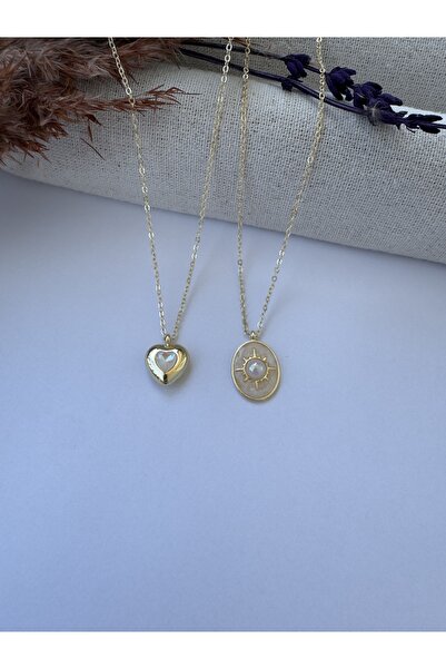 M Miel Stone Heart Detail 2-Piece Set Necklace