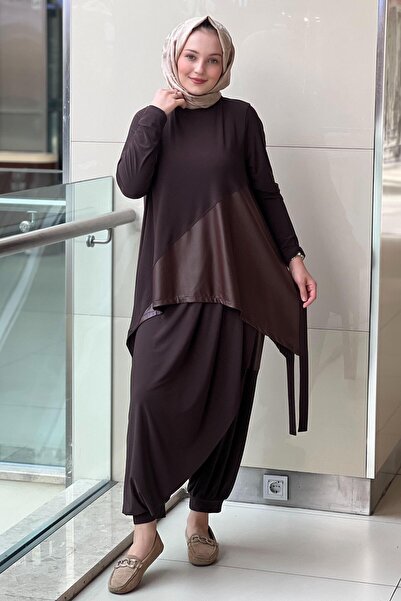 Nurcan Çetin Leather Detailed Tunic Shalwar Set