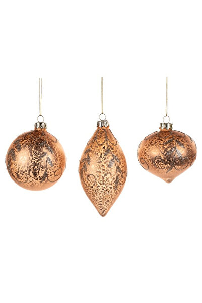 BraziPremium Set de 3 globuri de Crăciun antice cu spirală, sticlă, 8 cm