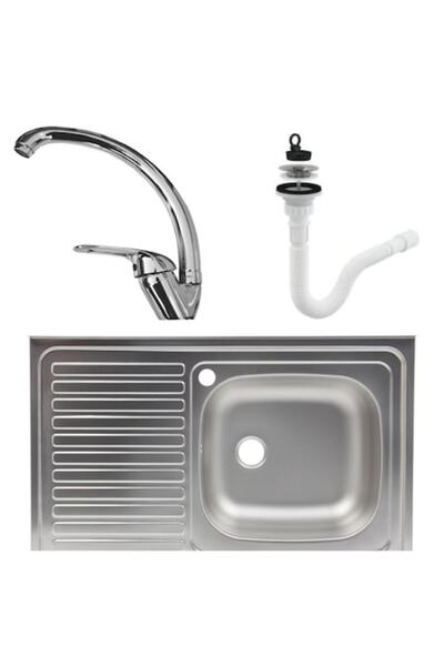 Raulconstruct Set chiuveta masca, inox anticalcar, cuva dreapta, Raulconstruct, 80x50 cm, baterie lebada cu sifon