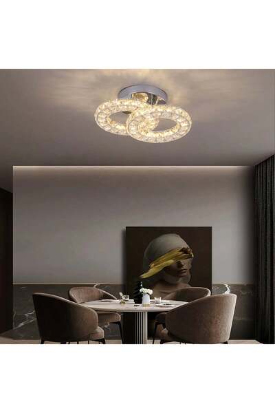 ALC-Shop Lustra LED cu telecomanda si cristal ZABINA 32W, 2 Cercuri, lumina Rece/Calda/Neutra, Crom Lucios